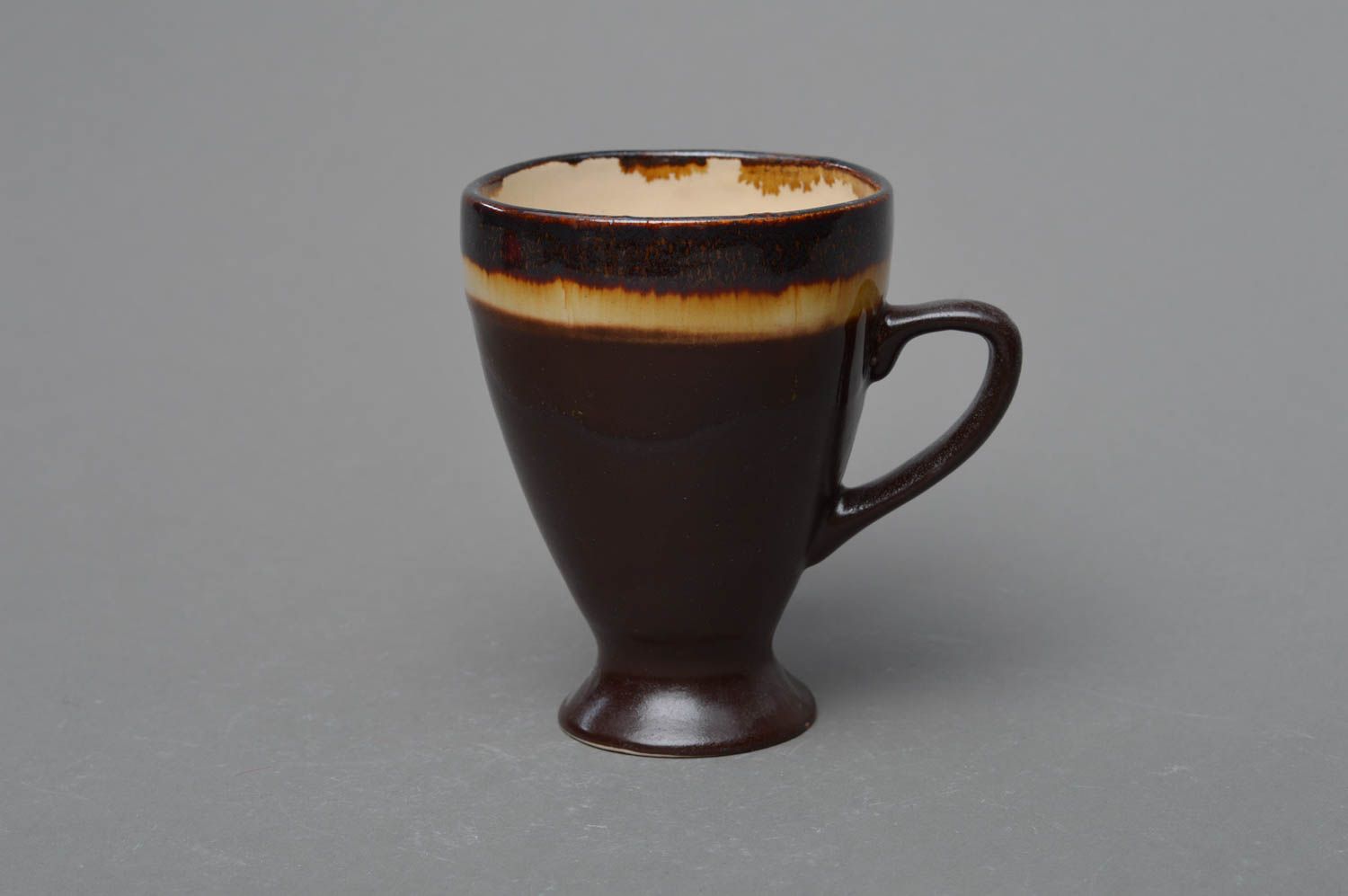 Super elegant dark brown ceramic porcelain coffee cup with handle photo 1