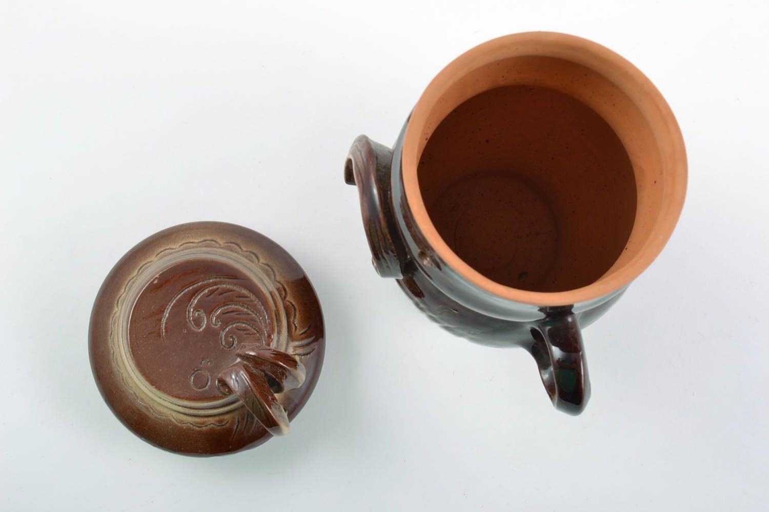 Pot céramique avec couvercle recouvert de glaçure fait main brun à épices 1 l photo 5