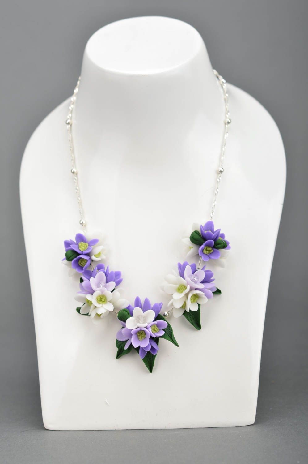 Exclusive handmade necklace accessory is made of polymer clay for women photo 1