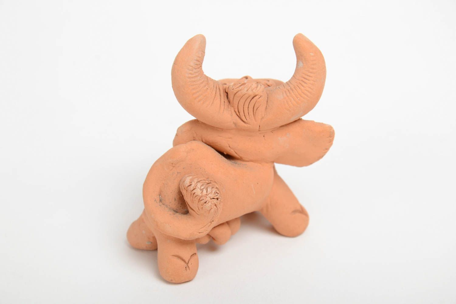Small handmade collectible miniature ceramic animal figurine of bull  photo 3
