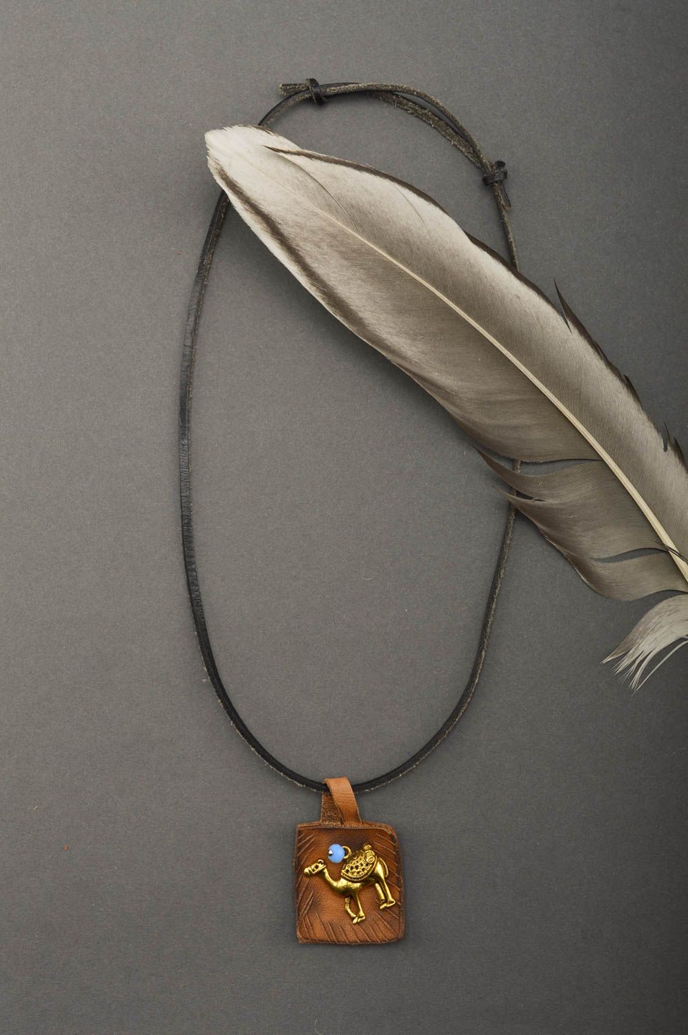 Handmade pendant designer accessory leather jewelry leather pendant unusual gift photo 1