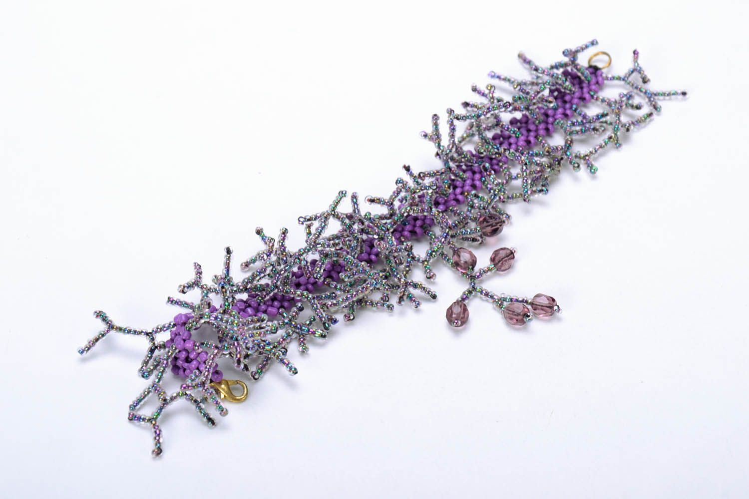 Bracelete de miçangas checas acessórios de mulher artesanais Coral Lilás foto 2