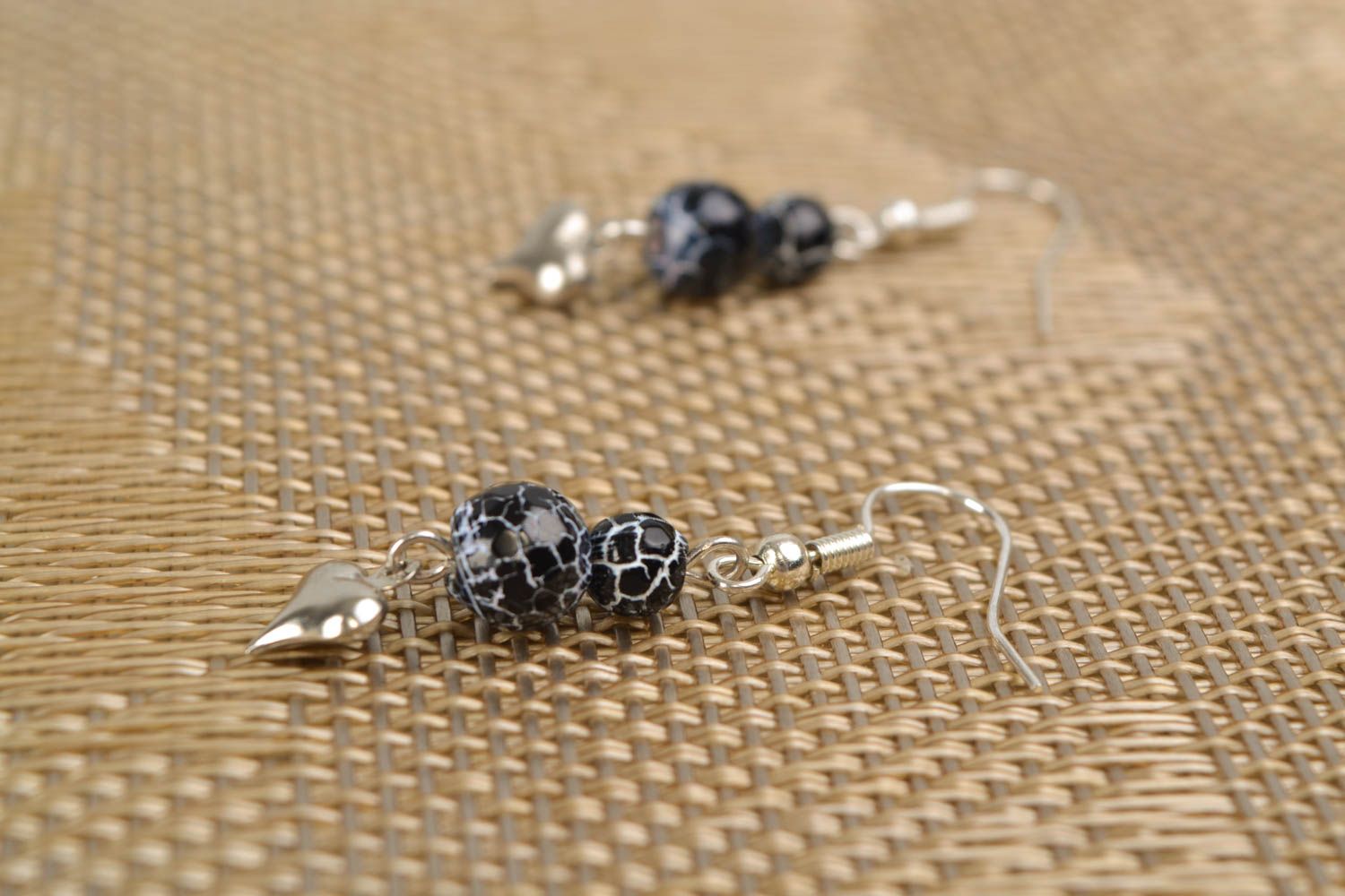Metal earrings with agate Veins of Dragon photo 1