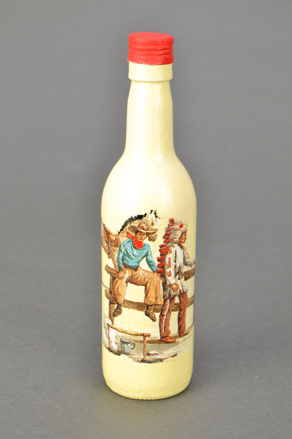 Unusual bottle with decoupage photo 1