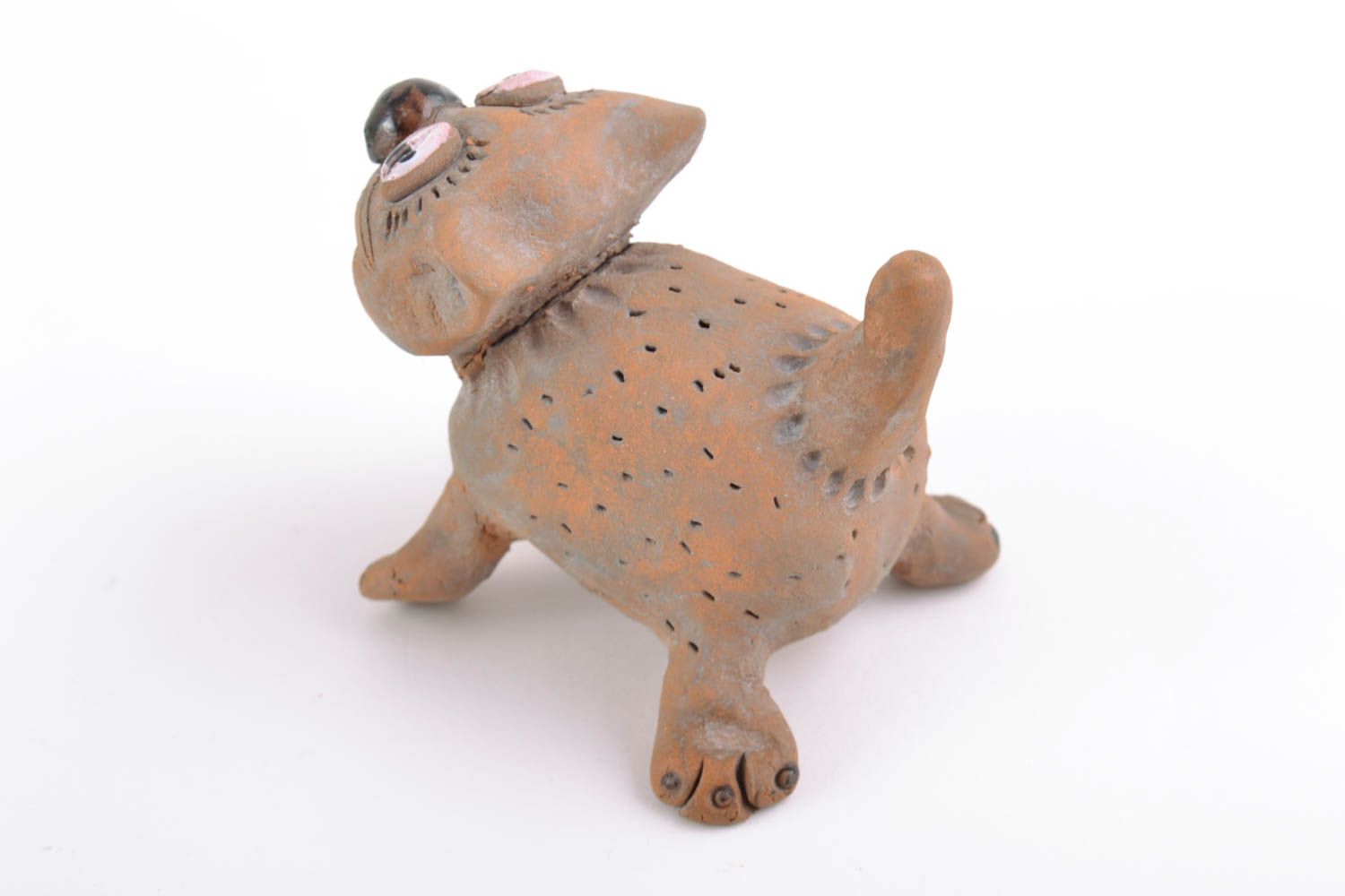 Statuina in ceramica fatta a mano figurina decorativa gatto di argilla foto 4