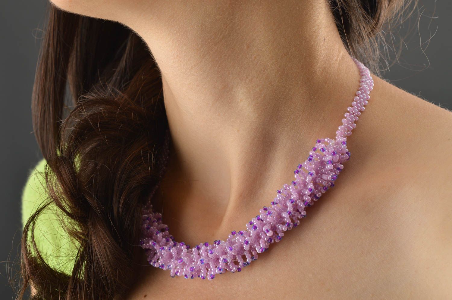 Handmade Rocailles Kette violetter Designer Schmuck Accessoire für Frauen zart foto 5