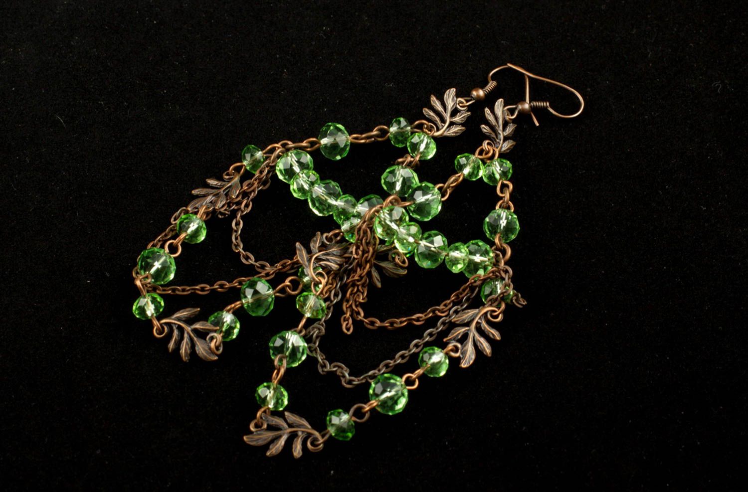 Серьги из бусин ручной работы серьги женские зеленые длинные серьги симпатичные фото 5