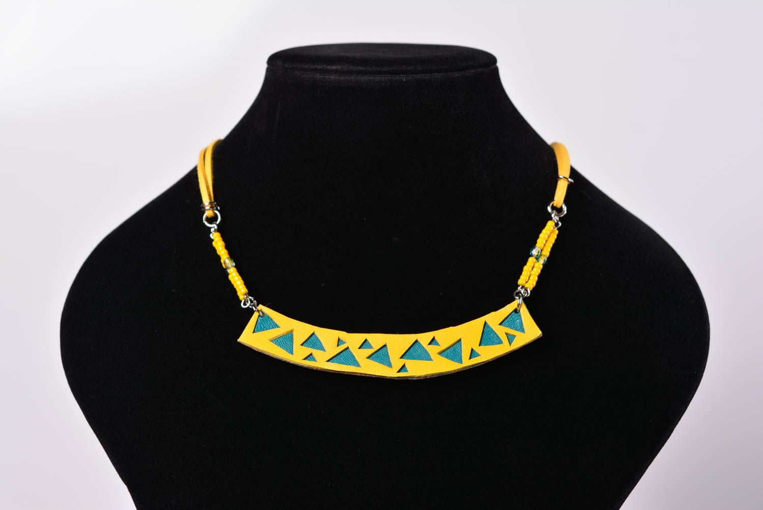 Yellow handmade leather necklace beaded necklace accessories for girls photo 2