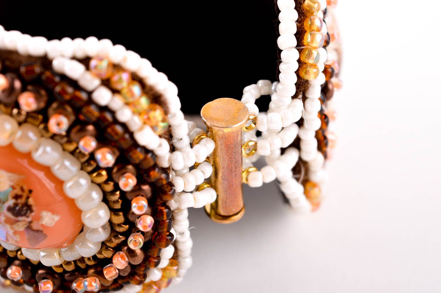 Bracelet en perles de rocaille Bijou fait main sur cuir large Cadeau femme photo 3