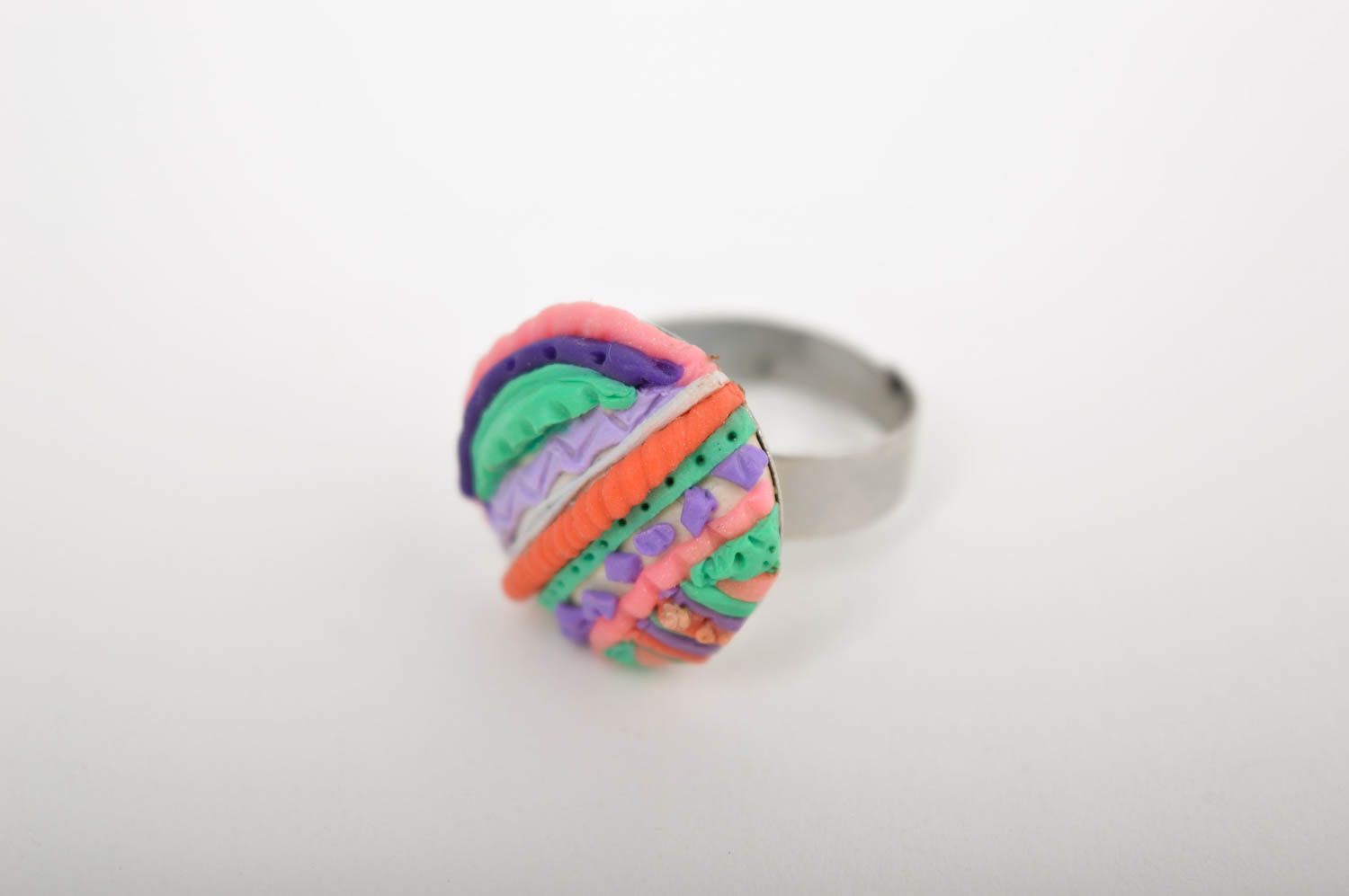 Unusual jewelry handmade ring for women polymer clay volume ring for girls photo 3