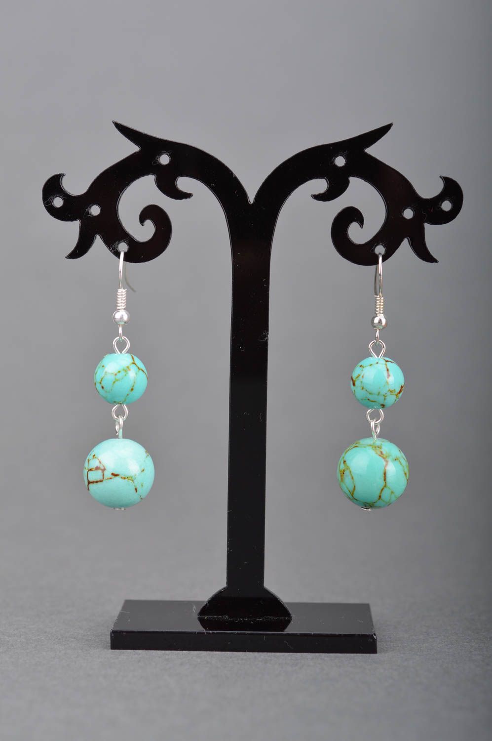 Handmade dangle earrings with beads styled on turquoise stone designer stylish photo 3