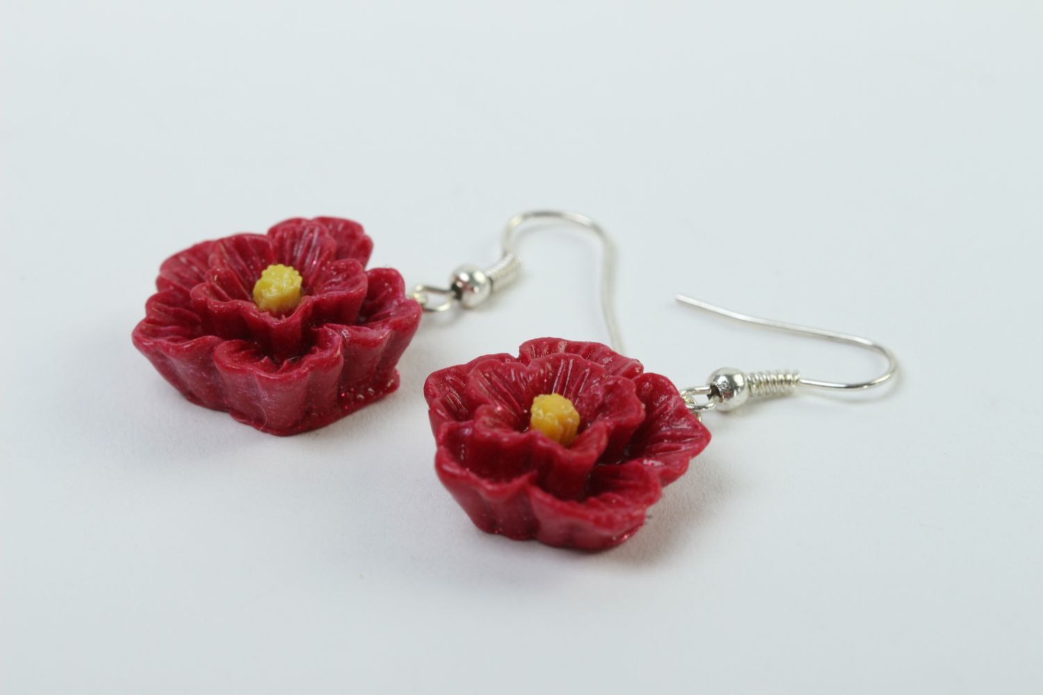 Plastic earrings handmade polymer clay earrings with flowers stylish jewelry photo 3