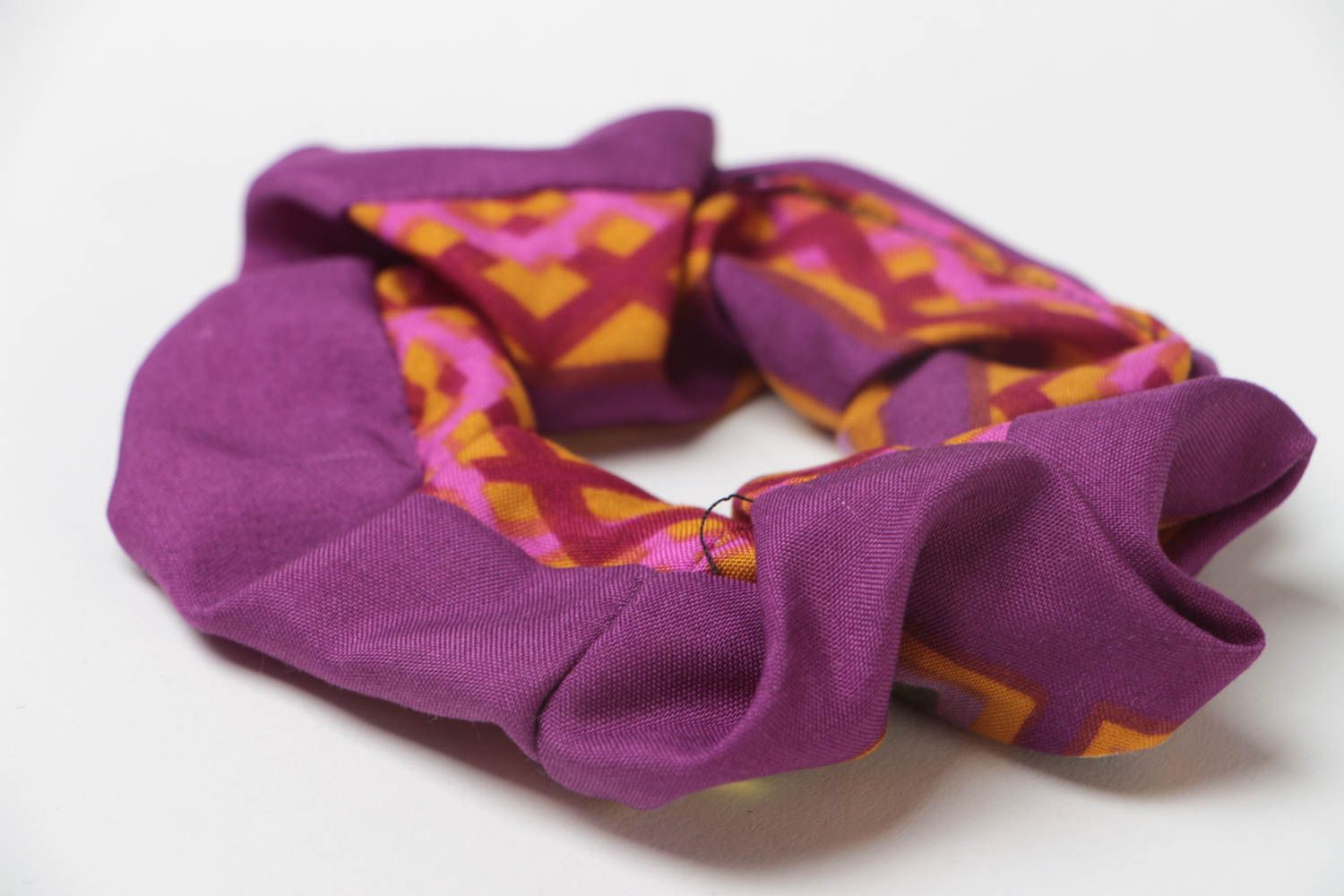 Handmade small fabric decorative hair band in violet color palette photo 3