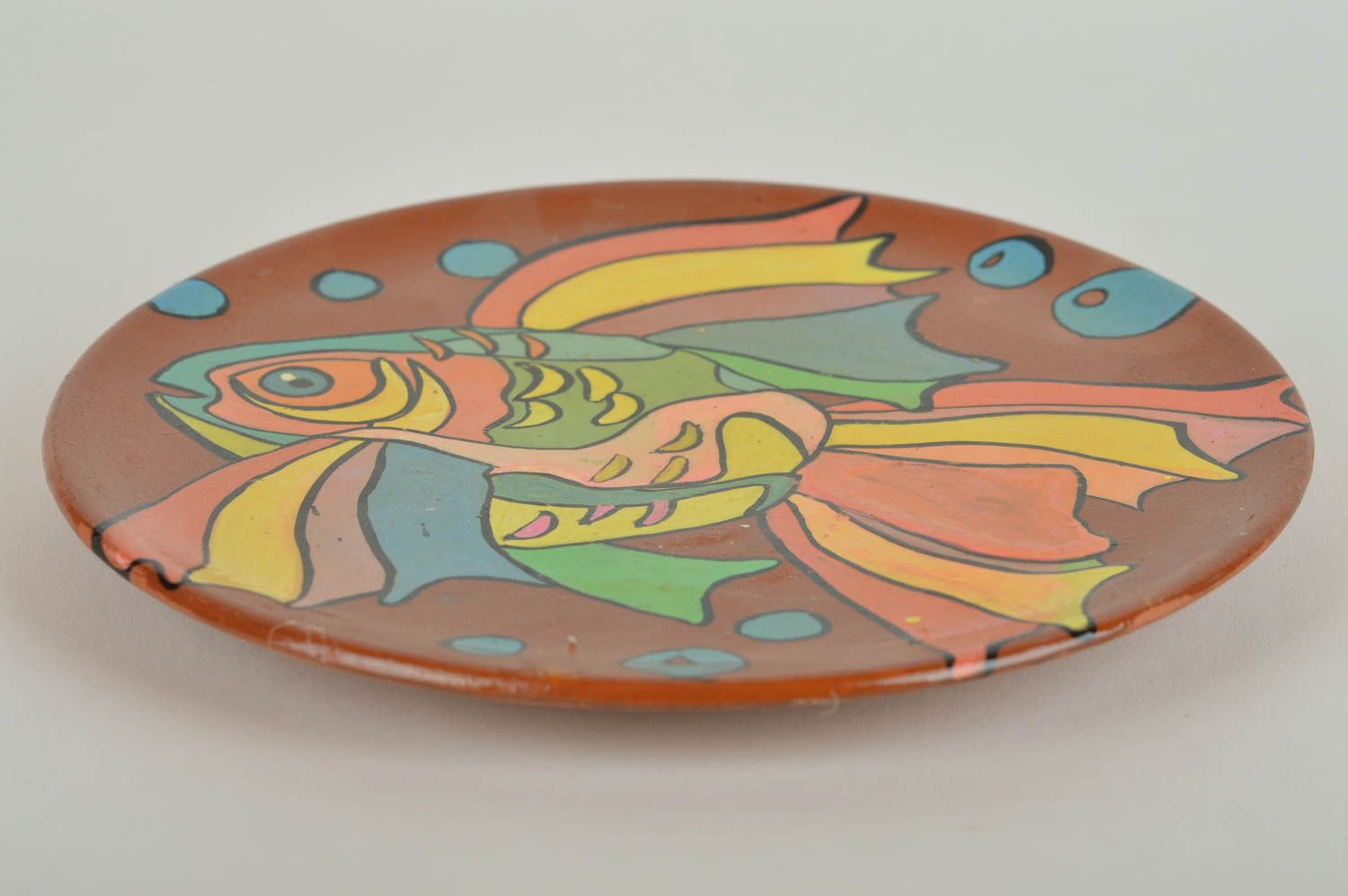 Расписная настенная тарелка ручной работы оригинальная красивая с рыбкой фото 3