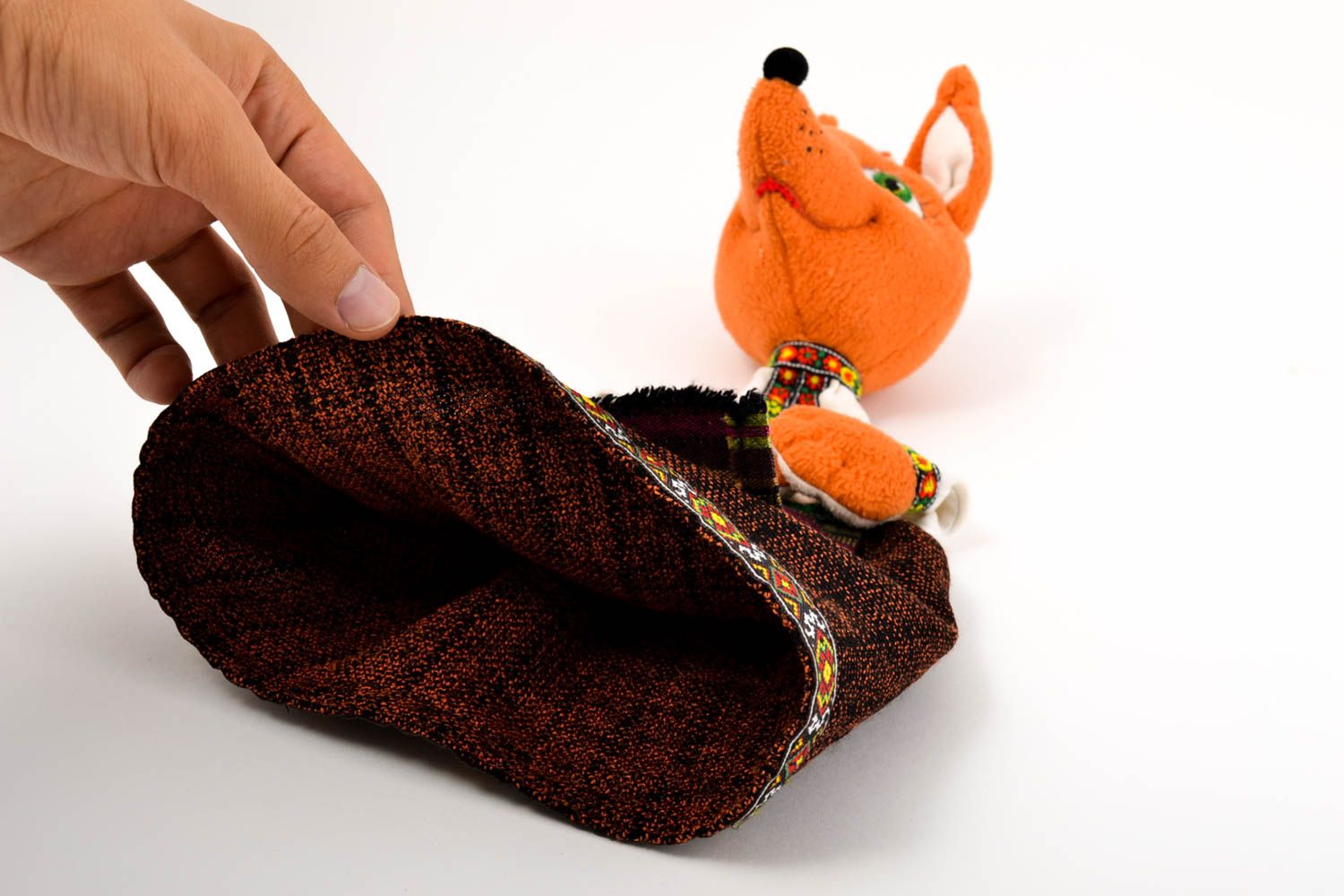 Marionnette à main renard Jouet fait main en tissu naturel Cadeau pour enfant photo 5