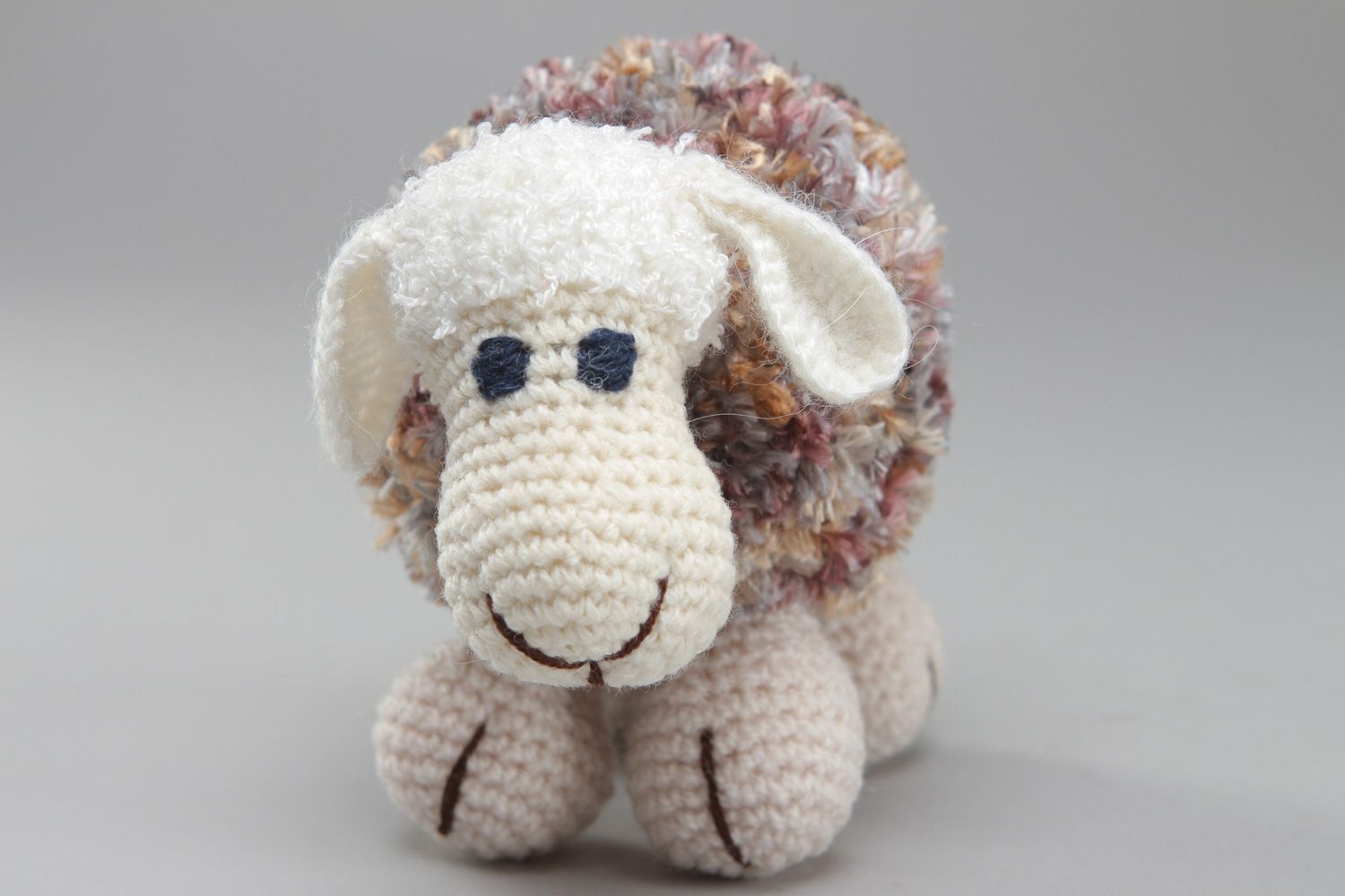 Small cute handmade soft toy crocheted of woolen and fluffy threads Lamb photo 2