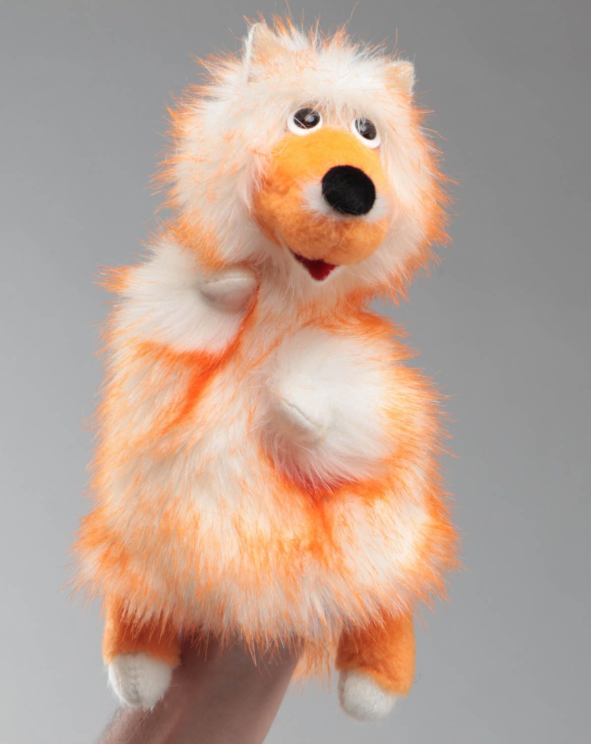 Peluche gant marionnette renard roux en fourrure artificielle faite main photo 5