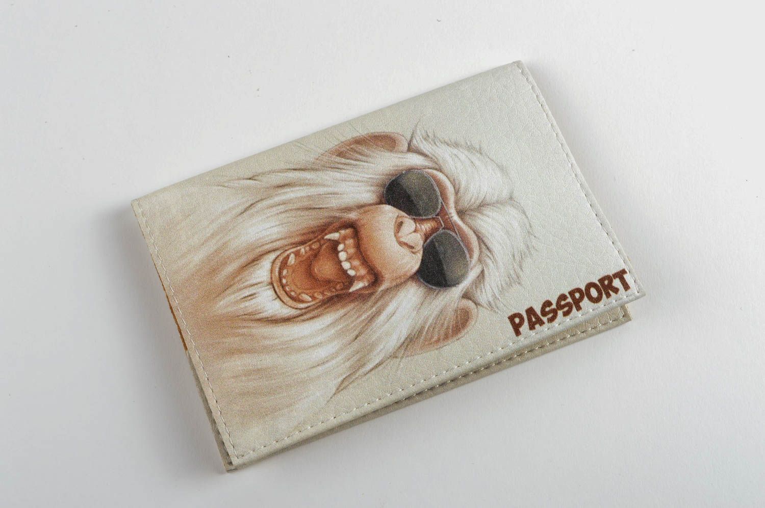 Handmade Reisepass Cover Leder Hülle Ausweis Schutzhülle Affe originell  foto 2