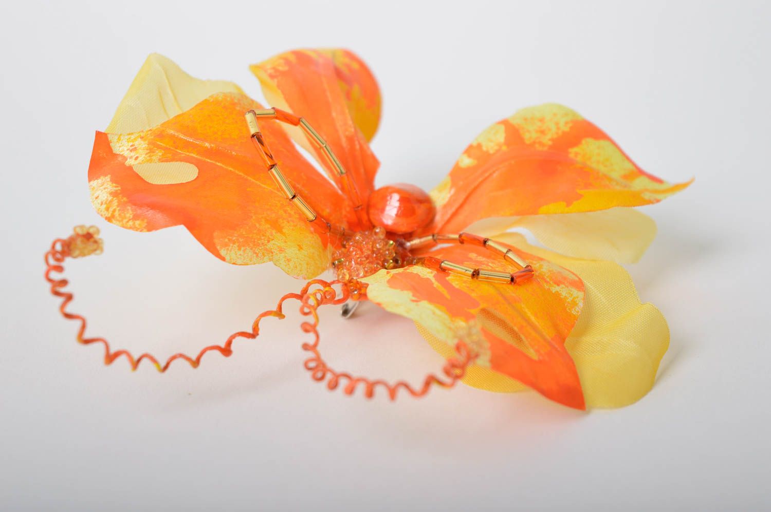 Брошь ручной работы брошь бабочка дизайнерское украшение оранжевое стильное фото 4