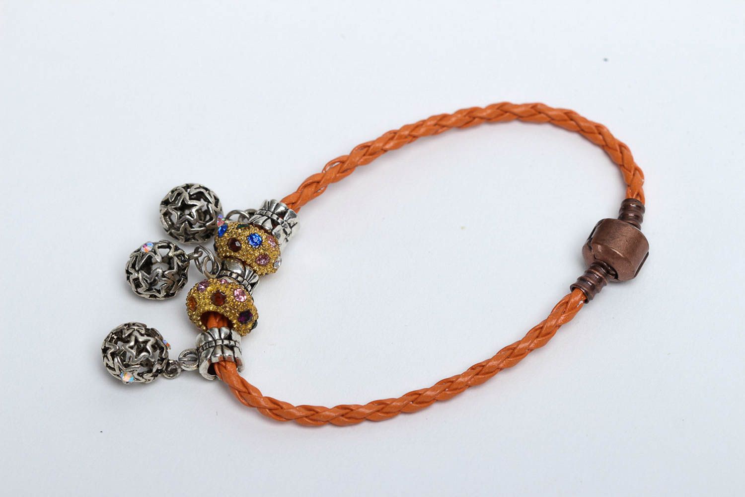 Браслет с подвесками ручной работы браслет из шнура женский браслет оранжевый фото 2