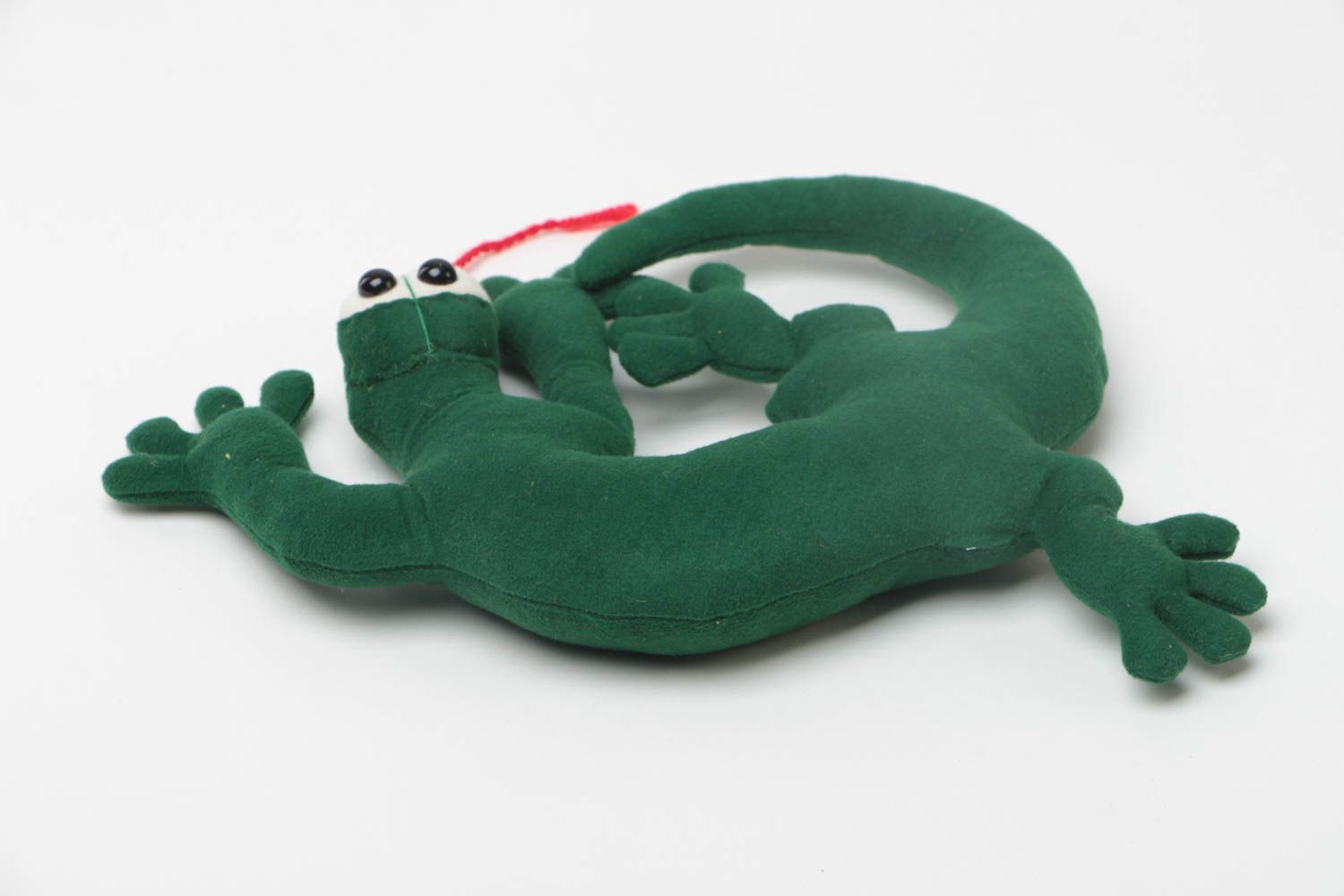 Handmade designer beautiful green soft toy lizard made of fabric photo 4