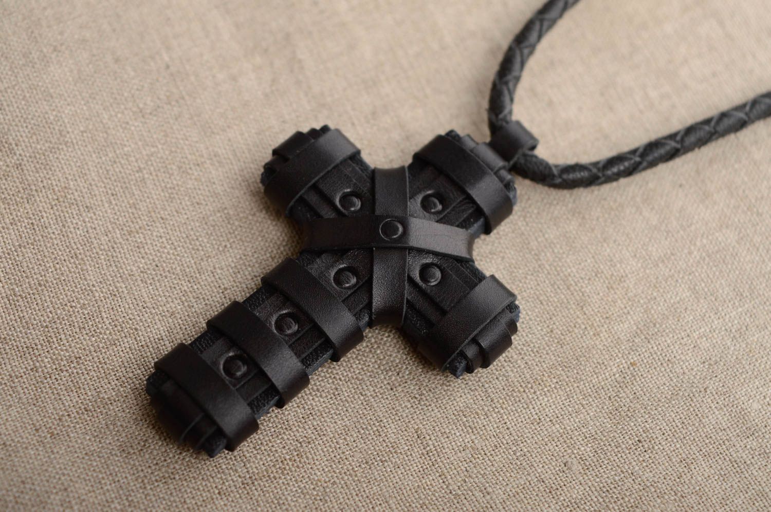 Beautiful leather pendant in the shape of cross photo 2