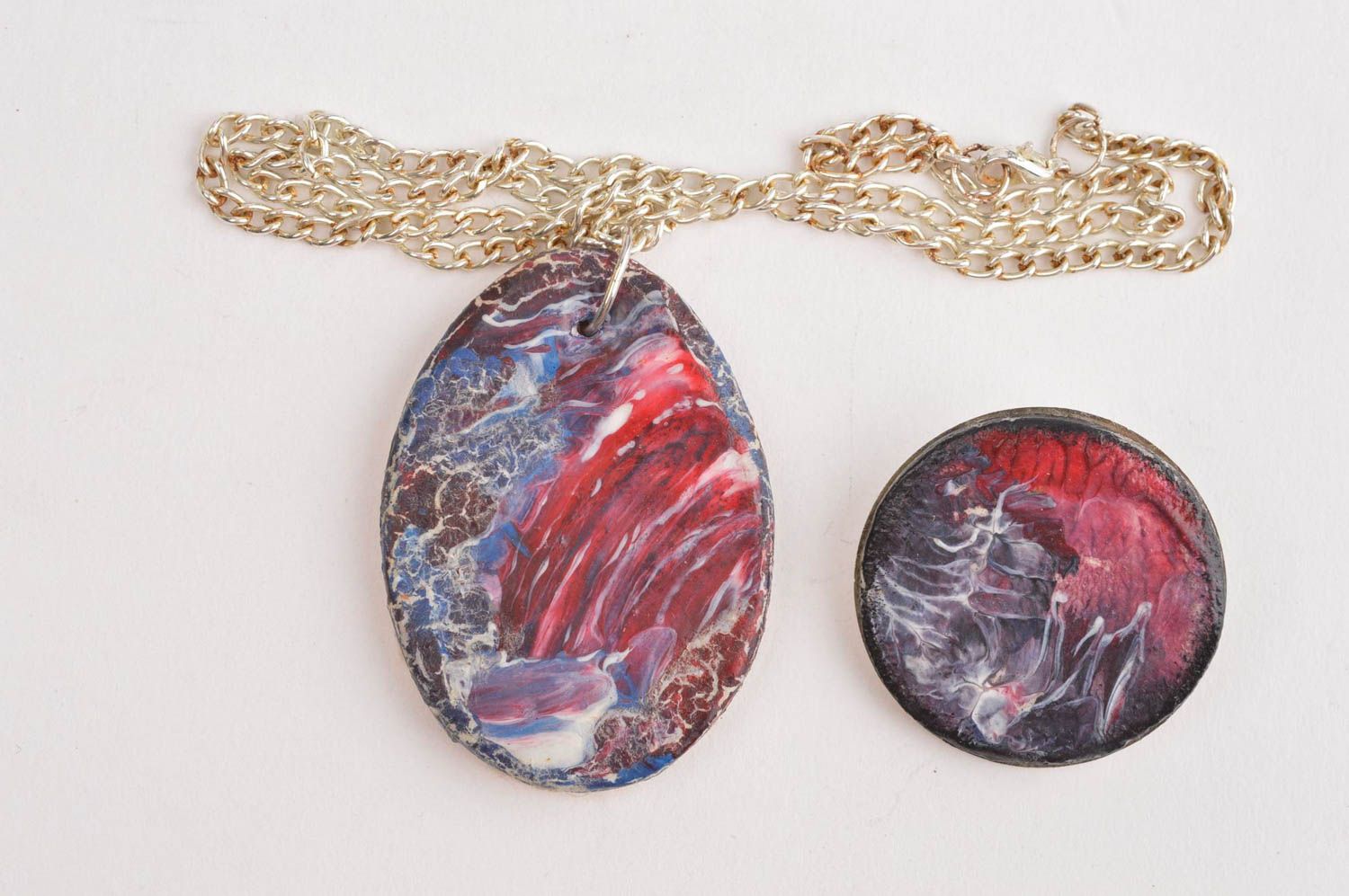 Handmade jewelry set plastic pendant necklace plastic brooch jewelry gift ideas photo 2