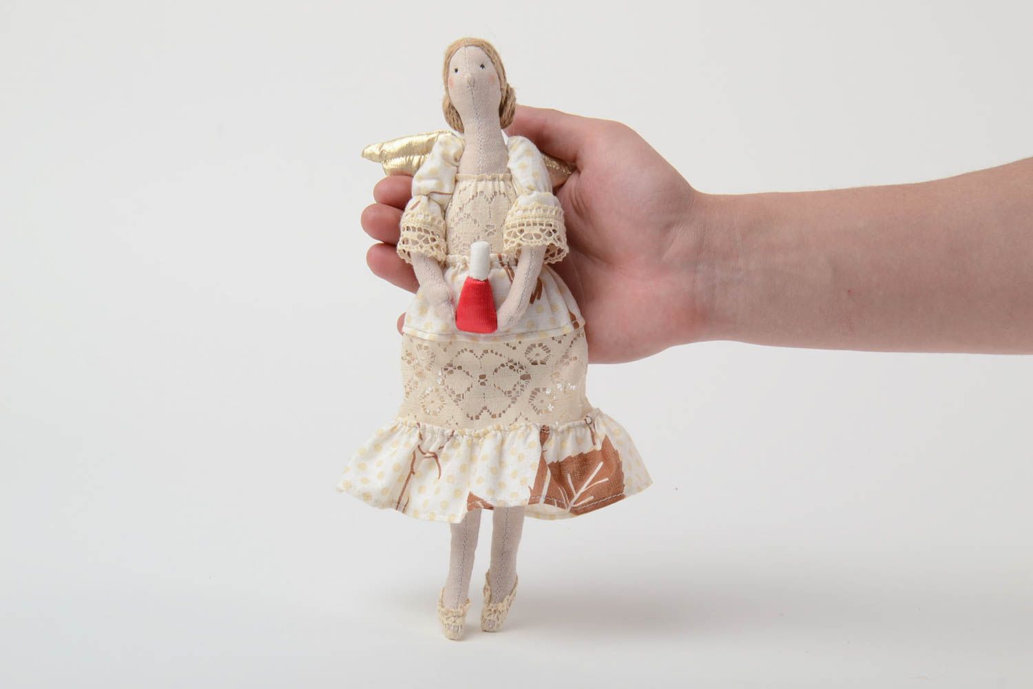 Petite poupée en tissu de lin et toile de coton faite main décorative ange  photo 5