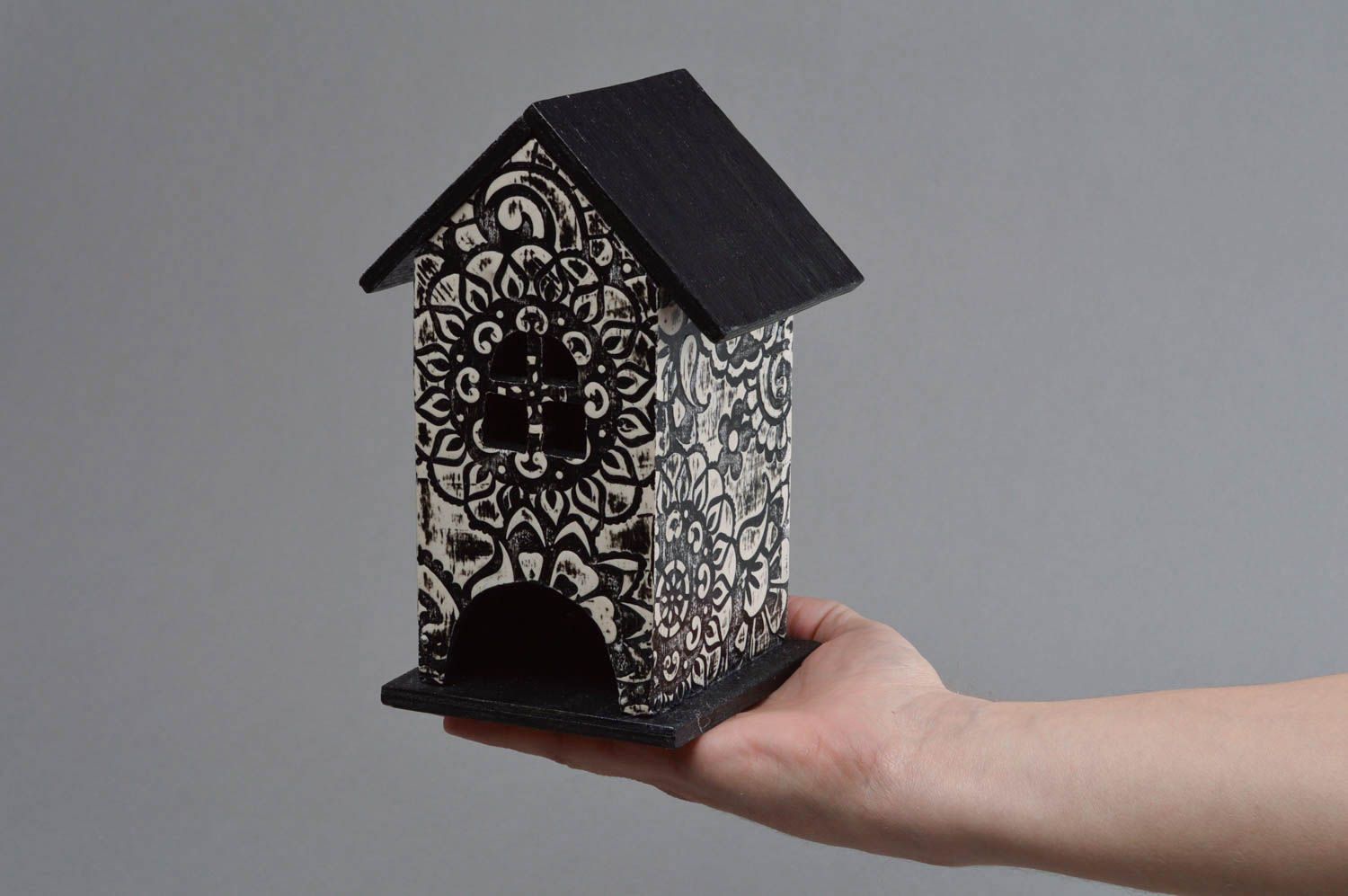Teebeutel Behälter aus Holz in Form vom Haus originell schön Decoupage für Dekor foto 1
