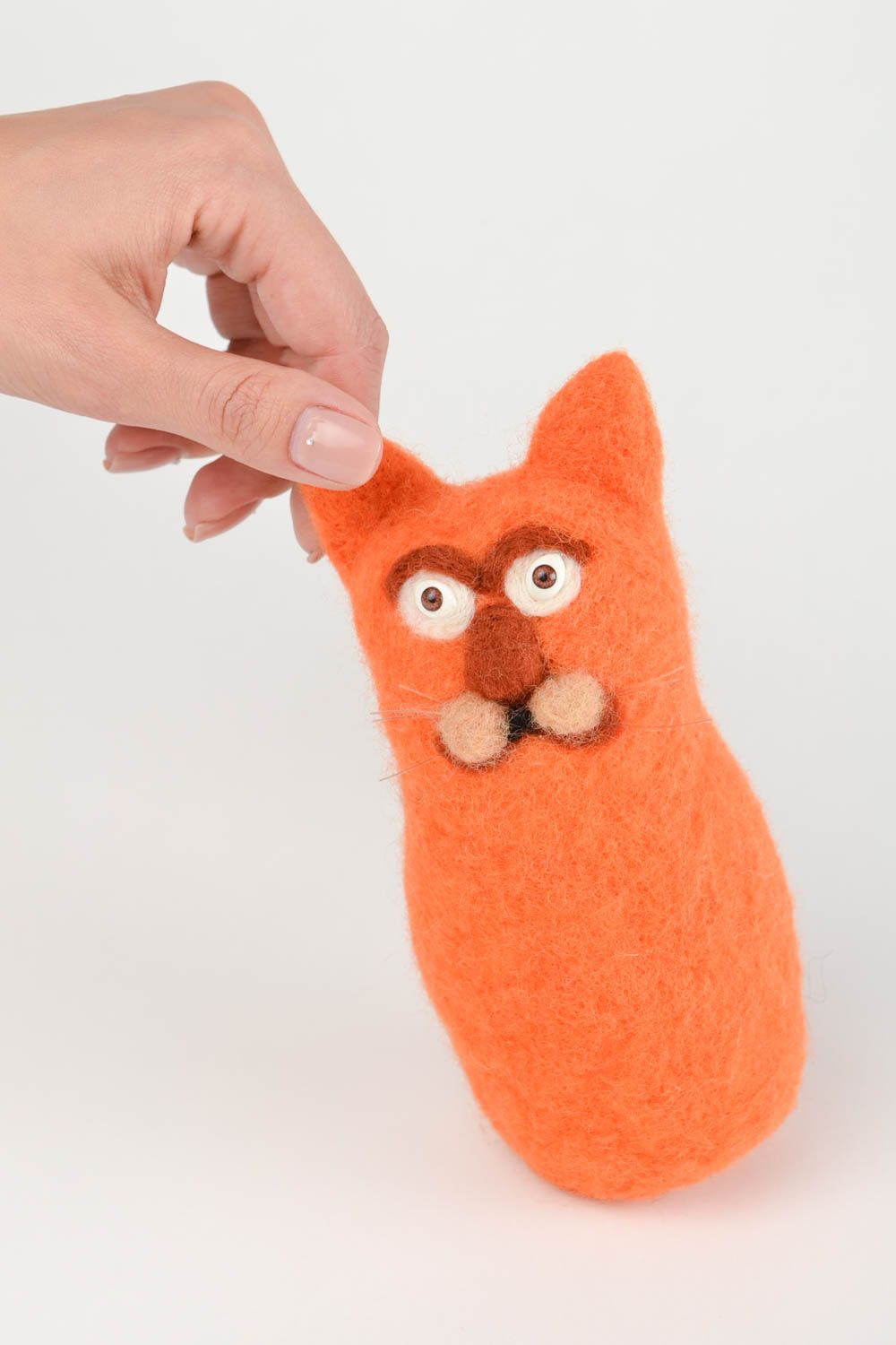 Peluche chat roux Jouet fait main en laine feutrée décoratif Cadeau enfant photo 2