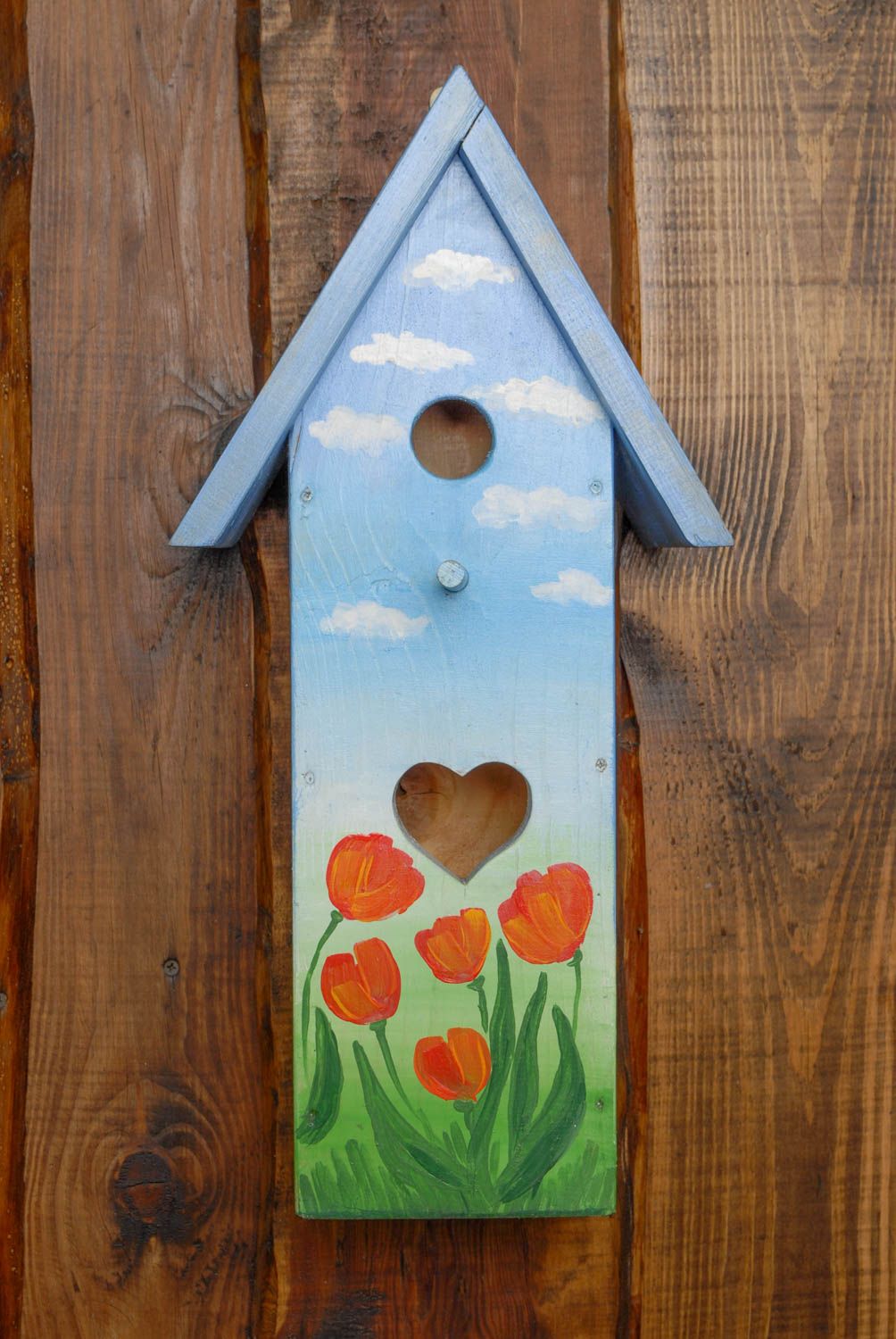 Bright painted wooden nest box Tulips photo 3