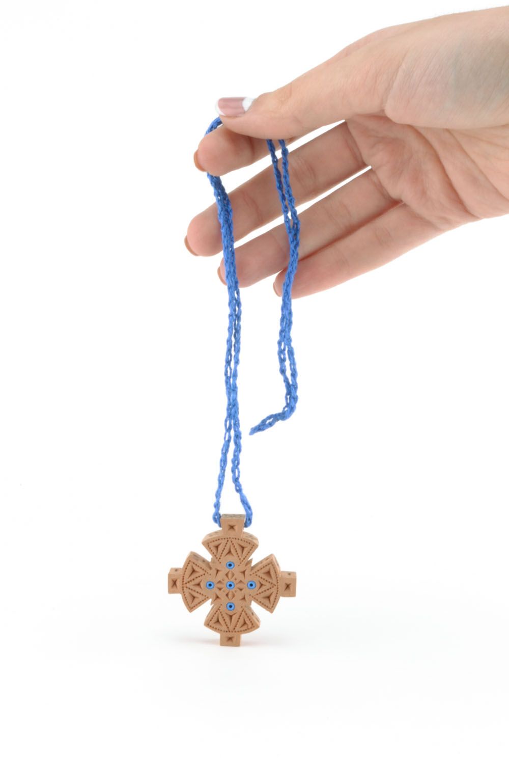 Croix pectorale en bois de poirier artisanale photo 2