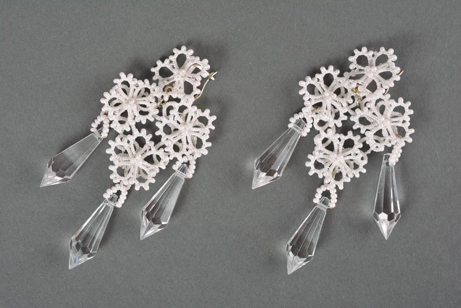 Dangling earrings handmade jewellery designer accessories tatting lace gift idea photo 4
