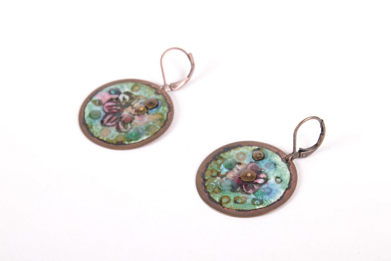 Round copper earrings Apple Tree Blossom photo 1