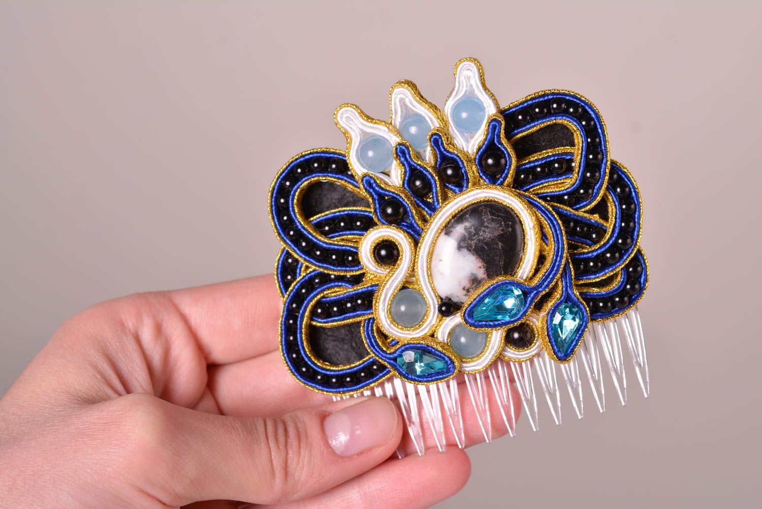 Handmade designer hair comb soutache hair jewelry hair accessories gifts for her photo 2