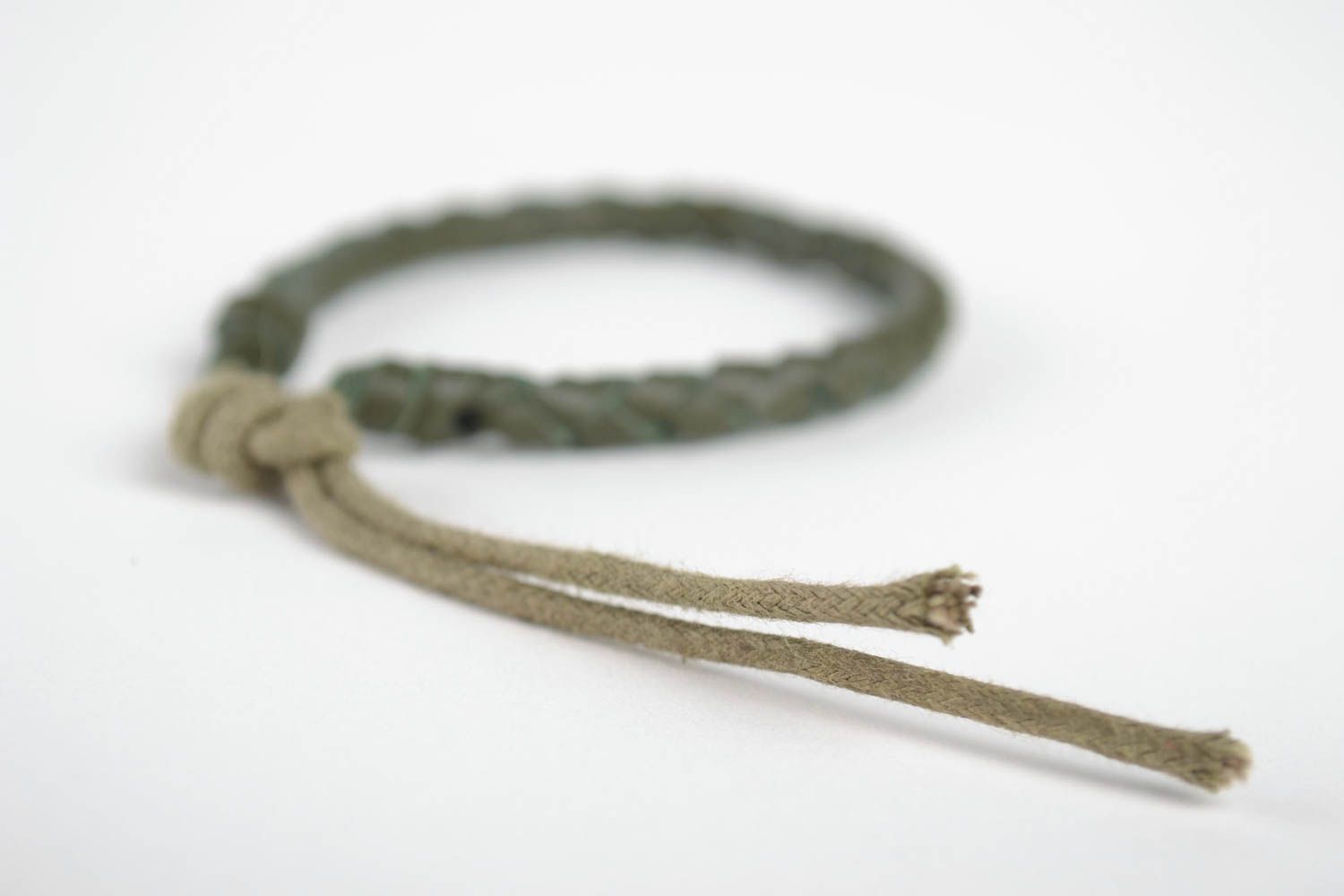 Green thin leather bracelet handmade wrist accessory cute male bracelet photo 4