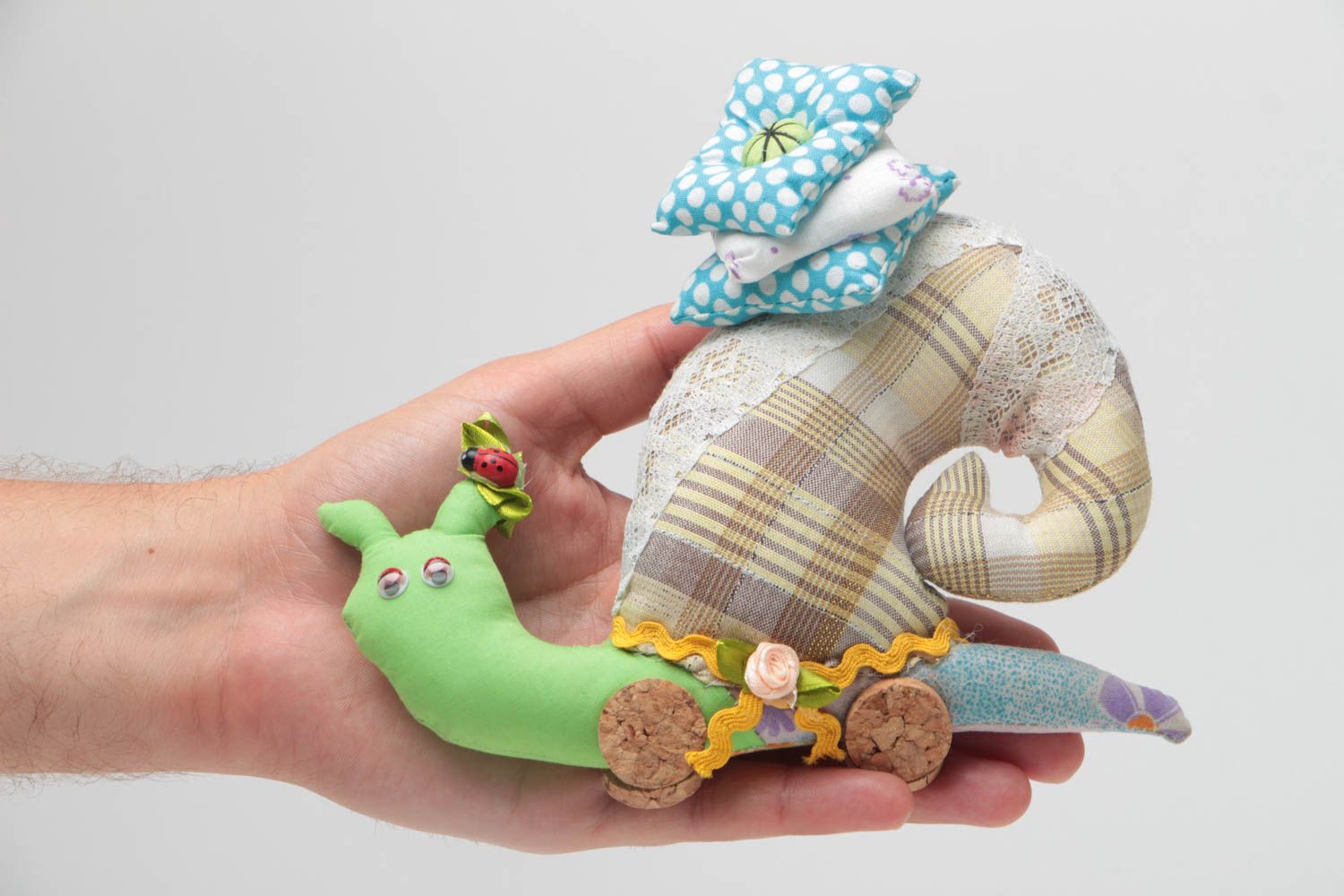 Beautiful designer unusual handmade soft toy snail made of fabric photo 5