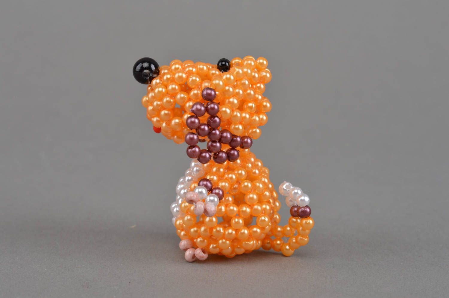Deko Figurine aus Glasperlen in Orange mit Perlen Hund grell interessant schön foto 4