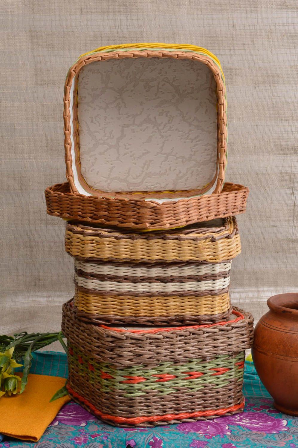 Handmade basket unusual gift home decor paper basket for kitchen decor photo 1