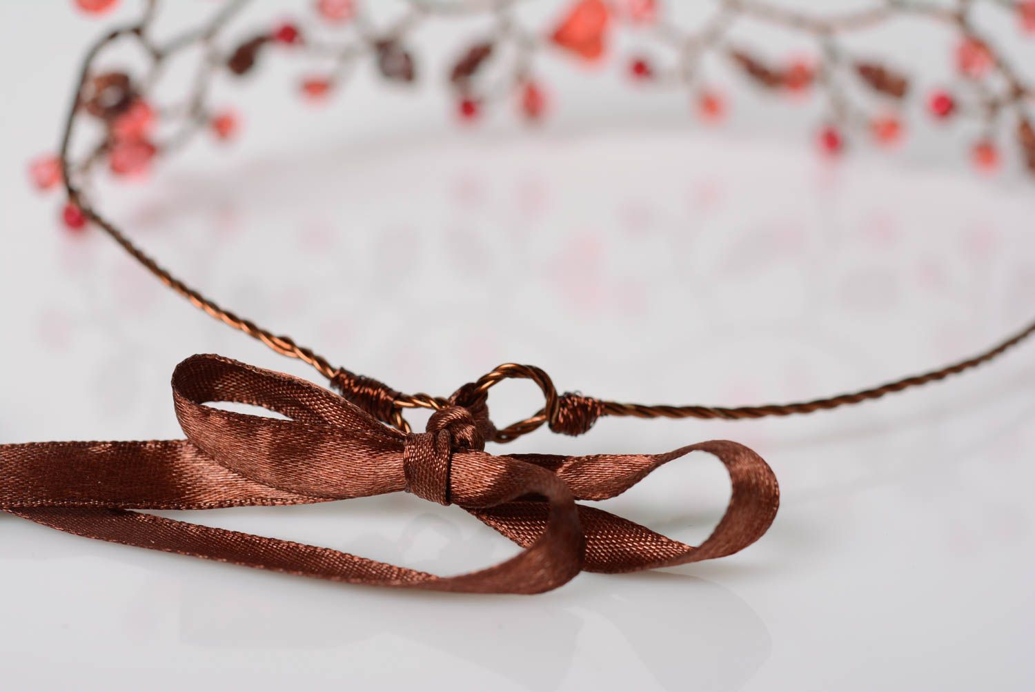 Beautiful handmade designer beaded copper wire tiara women's hair accessory photo 5