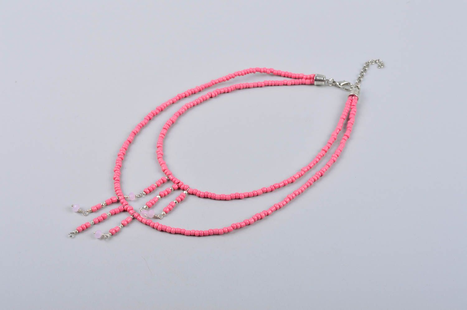 Handmade necklace pearl beaded accessories stylish present pink jewels photo 4