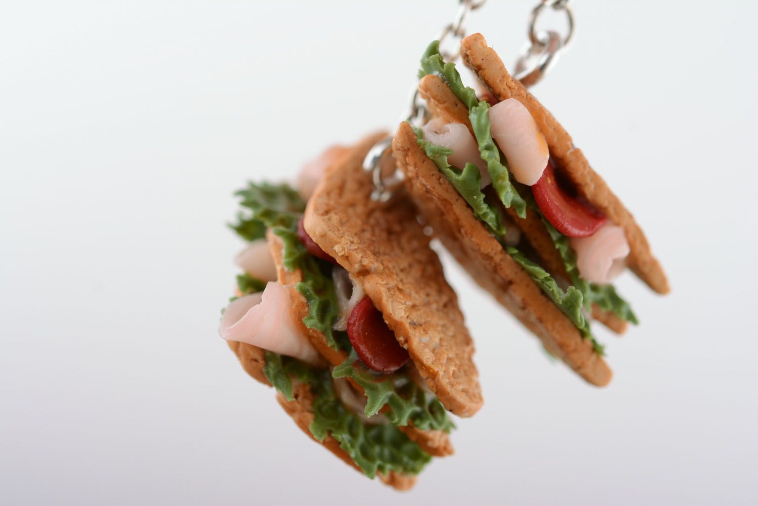 Earrings with charms made of polymer clay Great Sandwiches photo 4