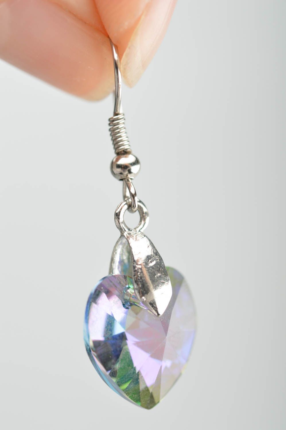 Boucles d'oreilles pendantes cœurs en cristaux autrichiens faites main photo 3