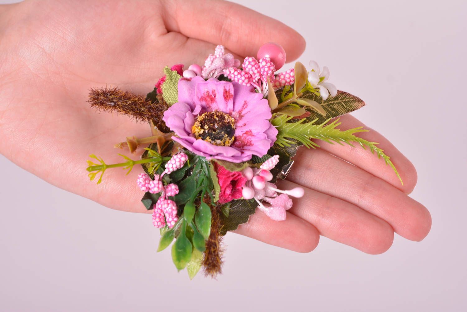 Крупное украшение ручной работы заколка с цветком аксессуар для волос розовый фото 2