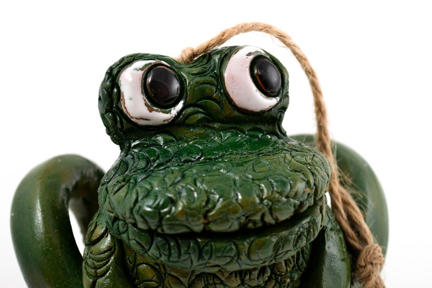 Handmade cute bell frog green beautiful figurine unusual designer home decor photo 3