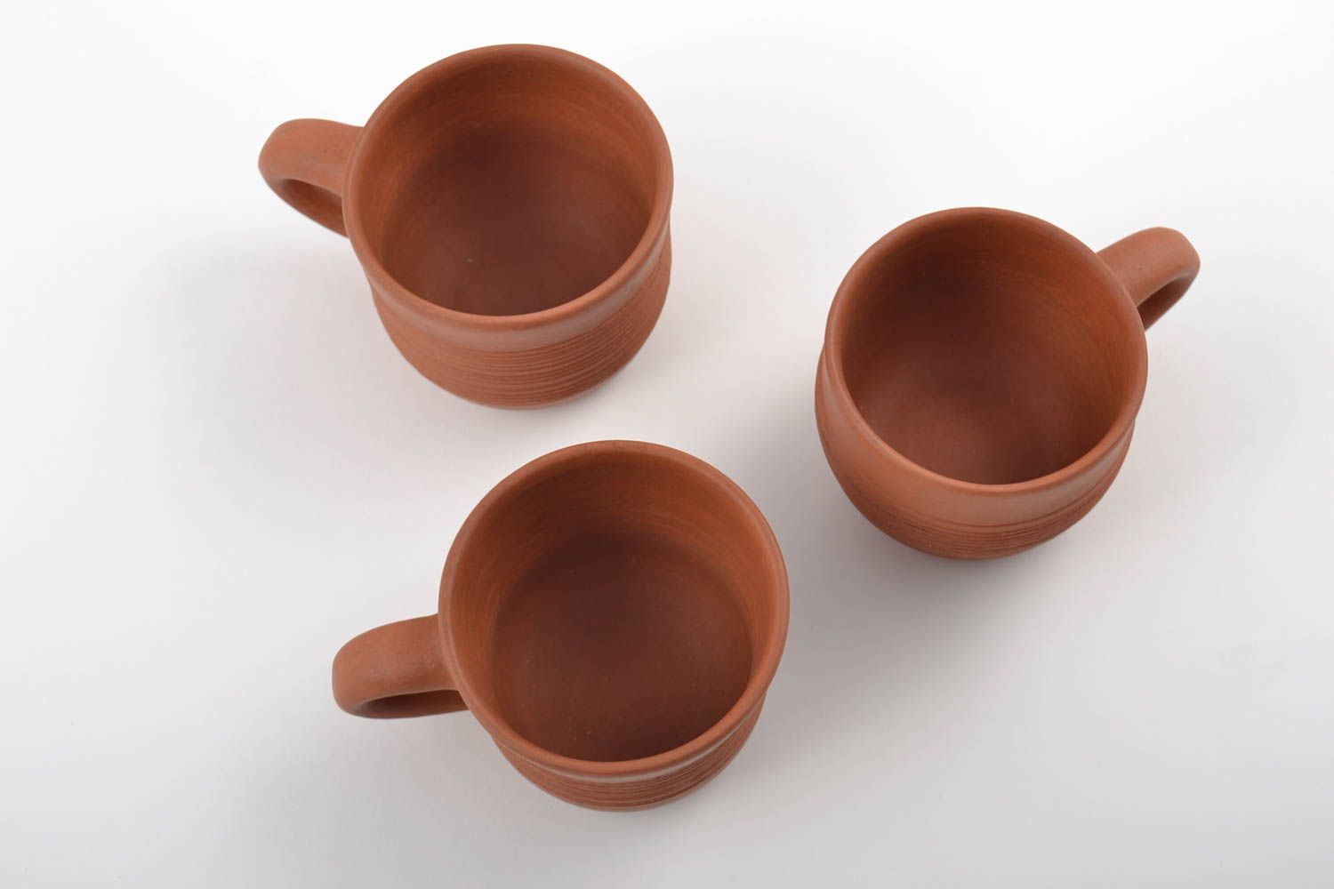 Set of three brown ceramic 5 oz coffee cups in terracotta color photo 3