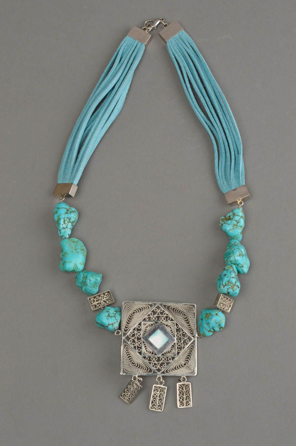 Handmade designer necklace accessory made of clay unusual stylish jewelry photo 2