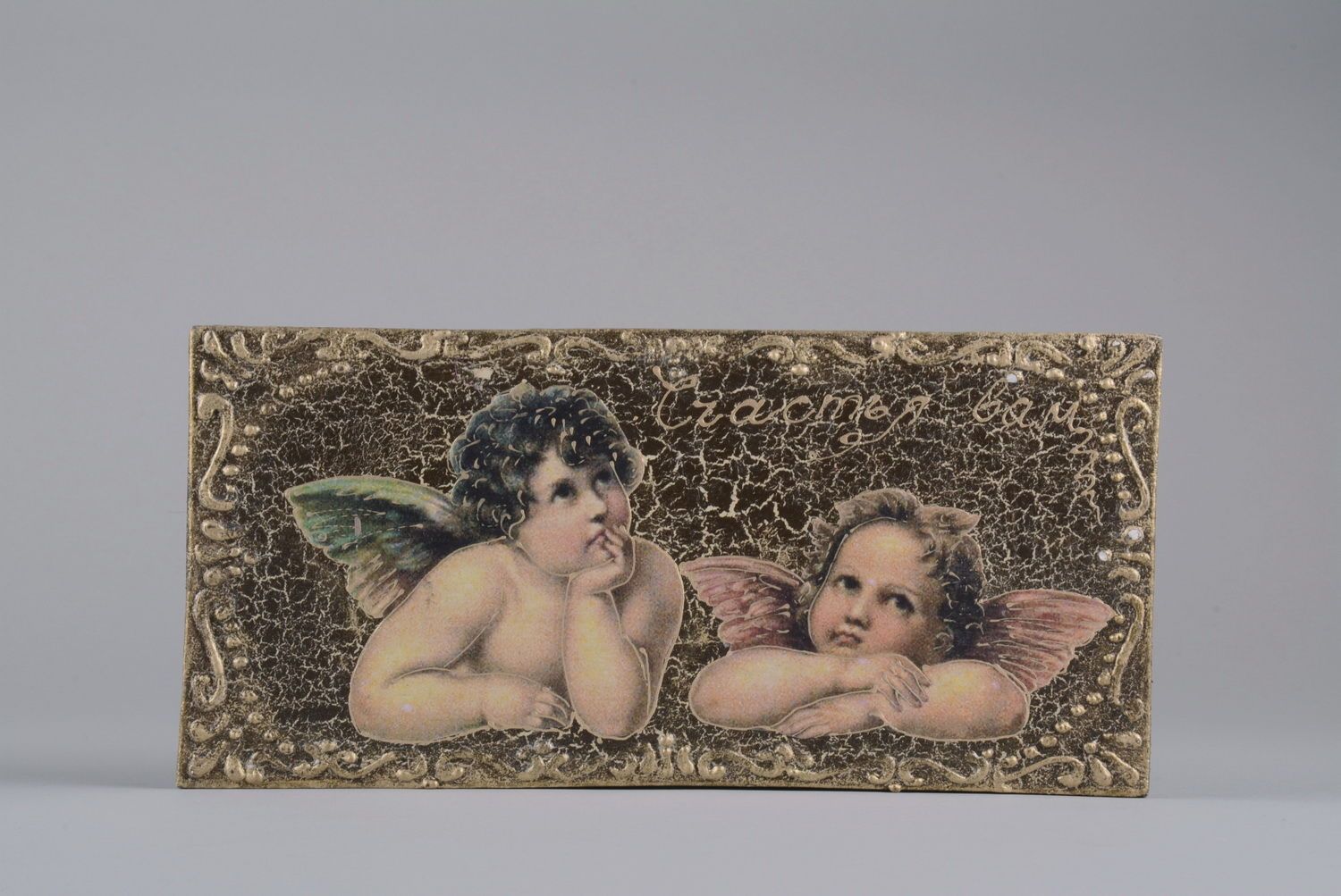 Quadro vintage fatto a mano due angeli decorazione da parete originale
 foto 1