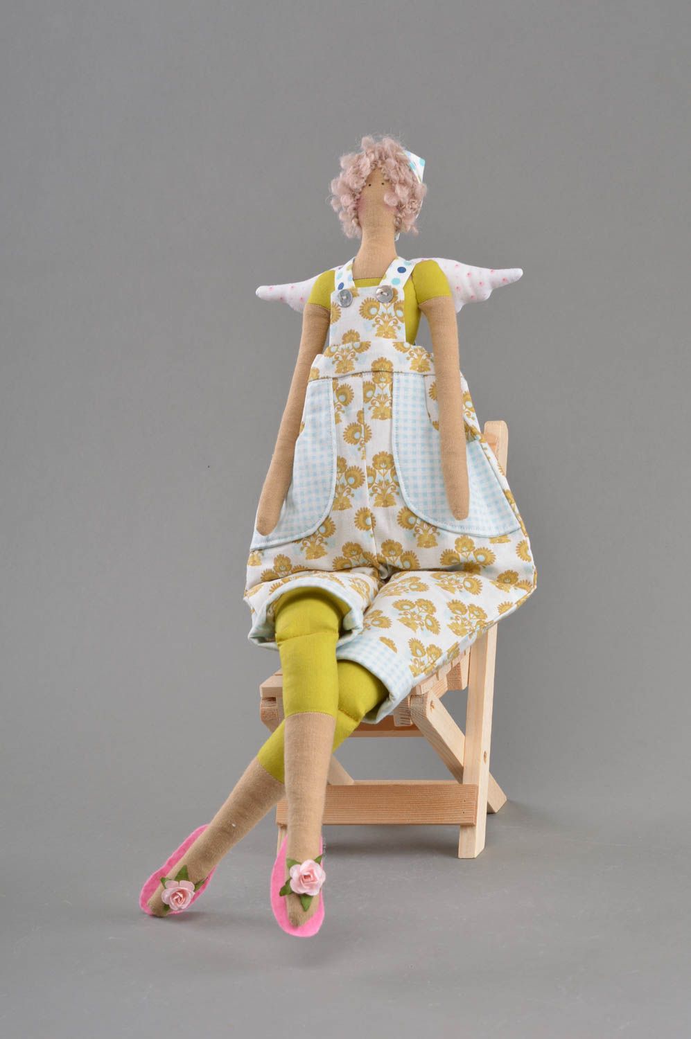 Авторская тканевая кукла ангел в светлом наряде красивая большая ручной работы фото 1