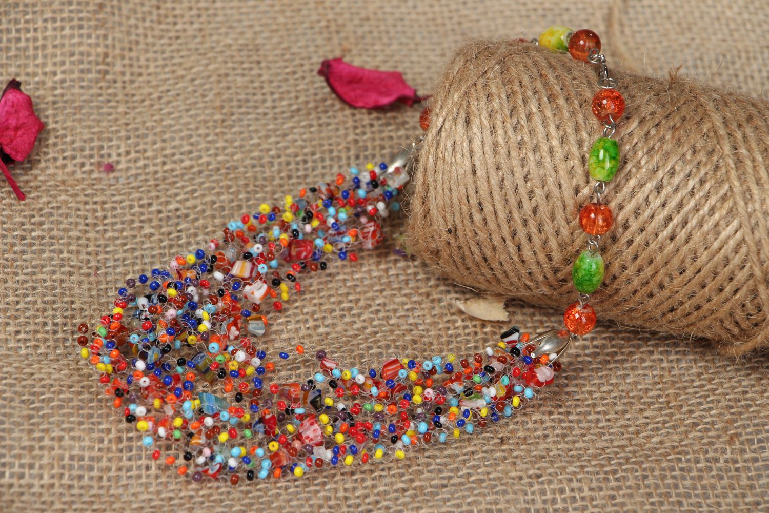 Collier en perles de rocaille et verre de Murano multicolore fait main photo 5